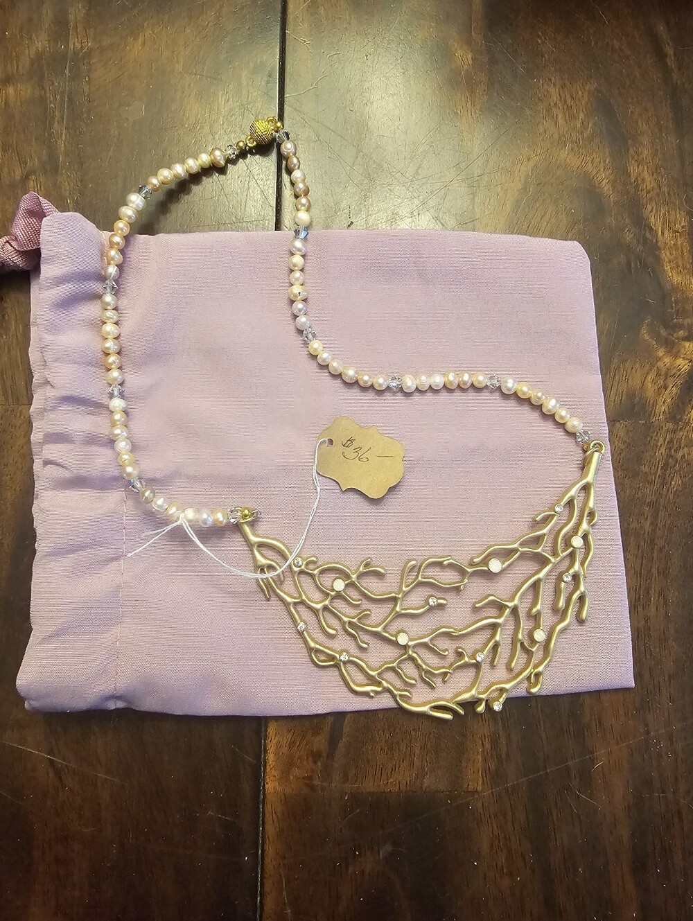 Gold Sea Coral Pearl Necklace - Pearls